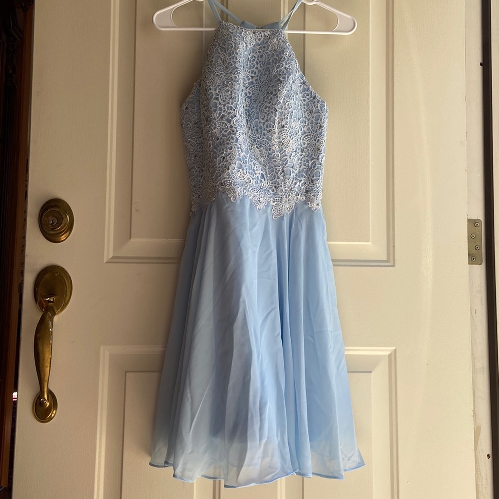 Light blue halter prom homecoming formal short dress